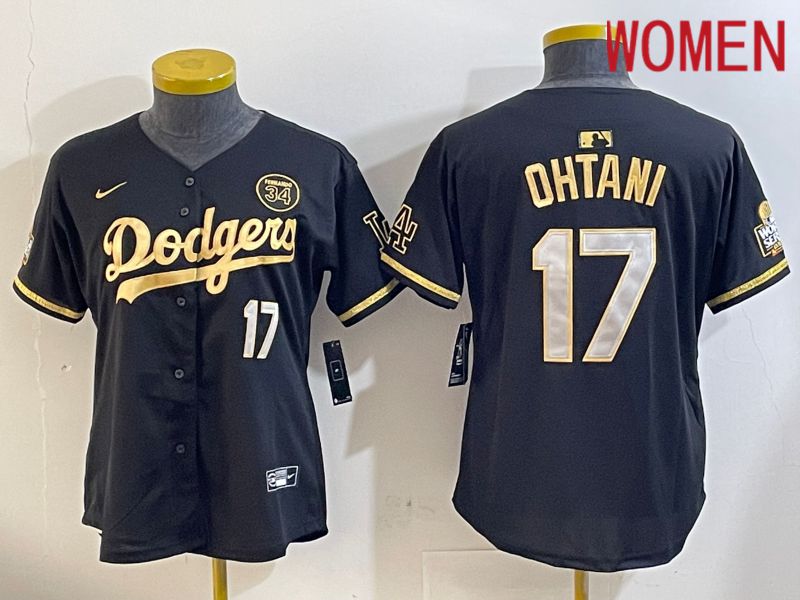 Women Los Angeles Dodgers 17 Ohtani Black Gold Fashion Nike 2024 MLB Jersey style 11201